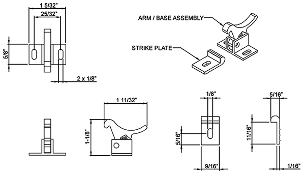 Heavy duty elbow catch technical dimensions and measurements